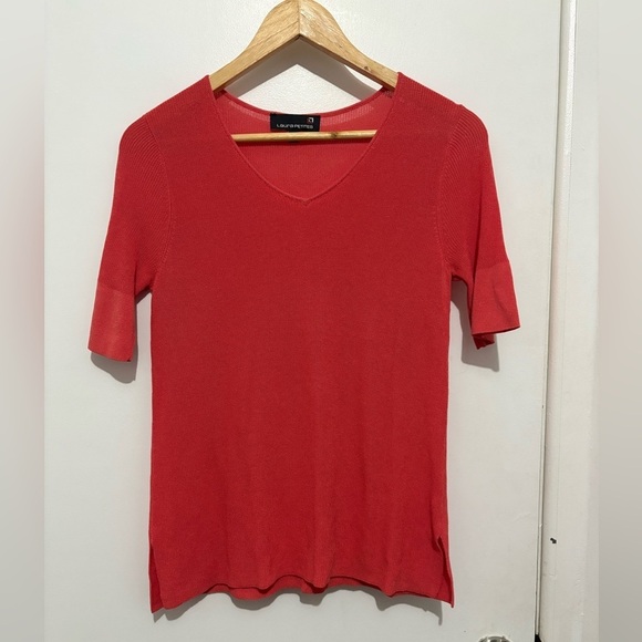 Laura Petite Red V-Neck Women's Top - Picture 1 of 3